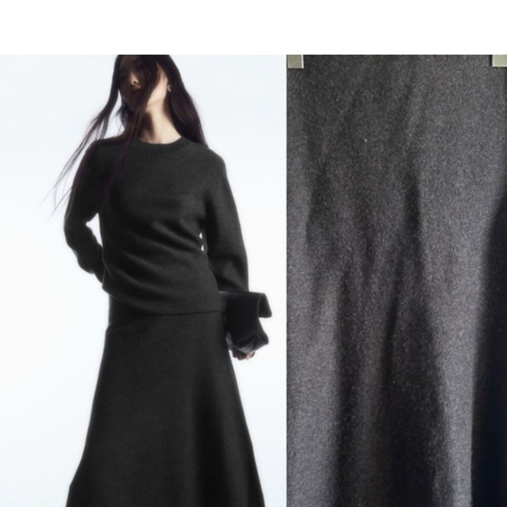 COS boiled wool flannel winter a-line flare midi skirt XS gray heathered